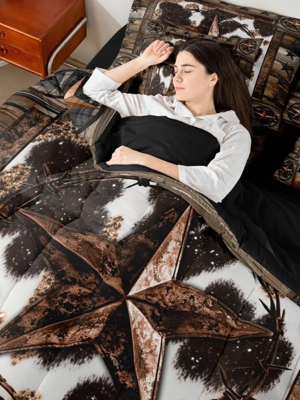 Brown Western Aztec 7 Pieces Bedding Set King Size West Texas Star Comforter Set